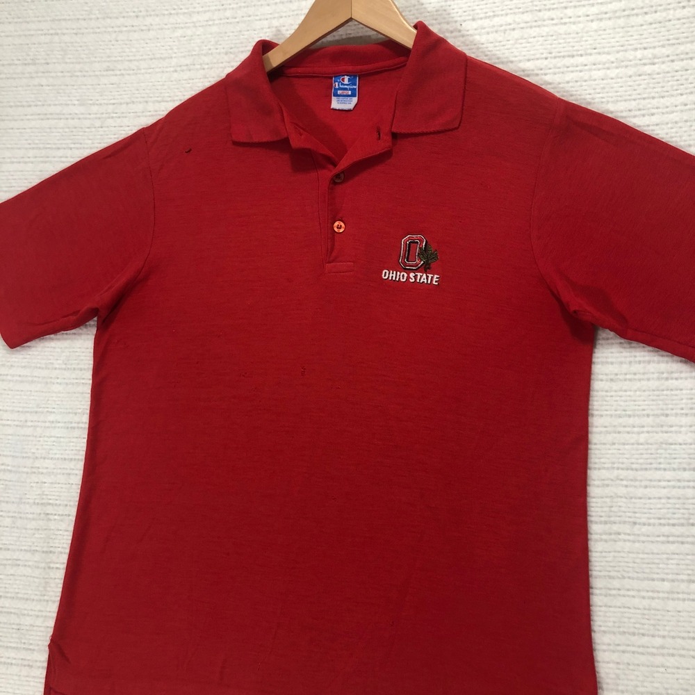 Champion Ohio State Polo Shirt Embroidered Logo Short Sleeve Red Large‎